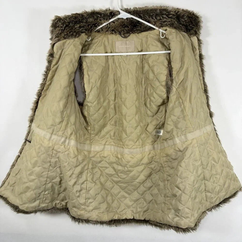Banana Republic Faux Fur Vest Womens Size Small Brown Quilted Insulated Lining